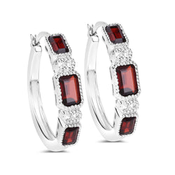 2.78 Carat Genuine Garnet and White Topaz .925 Sterling Silver Earrings