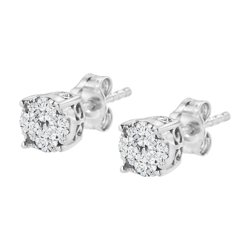 .925 Sterling Silver 1/2 Cttw Cttw Prong Set Lab Grown Round Diamond Cluster Stud Earring (F-G Color, SI1-SI2 Clarity)