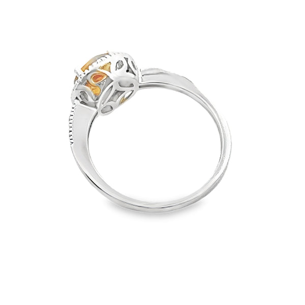 Genuine 1.13ct Citrine Diamond Ring 14KT White Gold