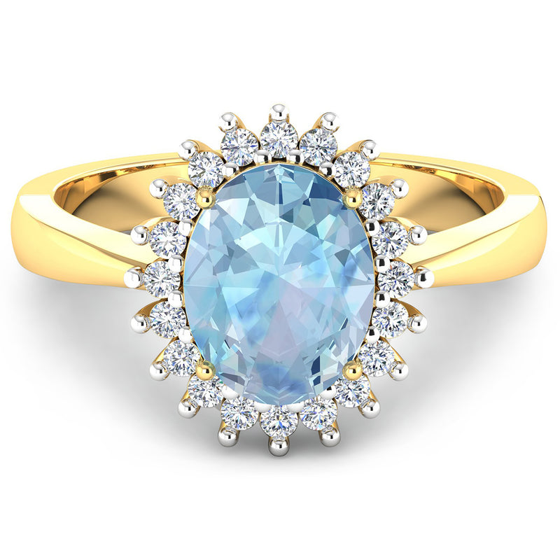 1.24 Carat Genuine Aquamarine and White Diamond 14K Yellow Gold Ring