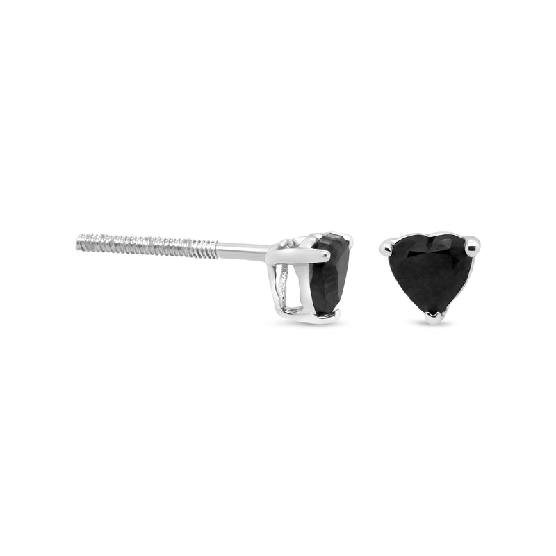 14K White Gold 1.00 Cttw Heart Shaped Black Diamond Solitaire Stud Earrings (Black Color, I1-I2 Clarity)