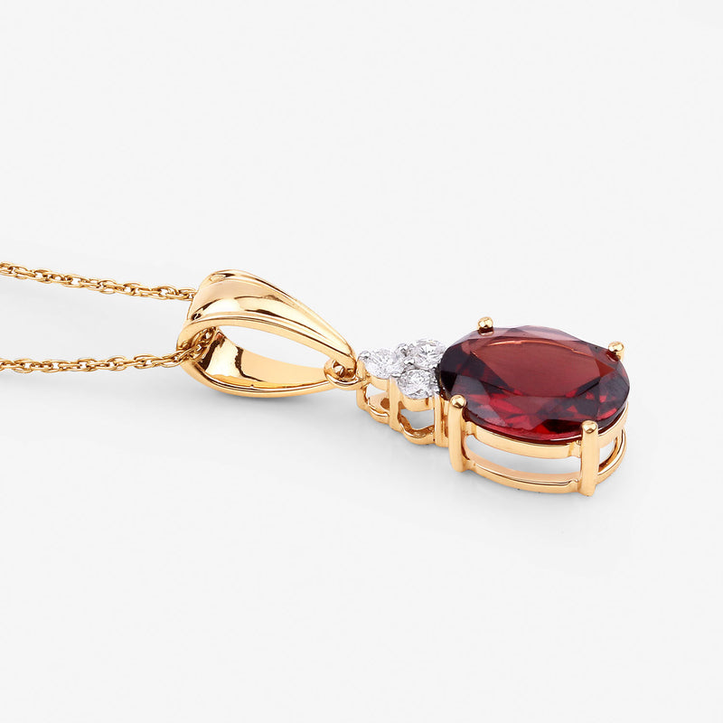 2.84 Carat Genuine Rhodolite and White Diamond 14K Yellow Gold Pendant