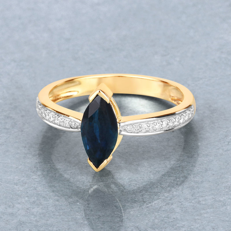 1.44 Carat Genuine Blue Sapphire and White Diamond 14K Yellow Gold Ring