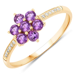 0.46 Carat Genuine Amethyst and White Diamond 10K Yellow Gold Ring