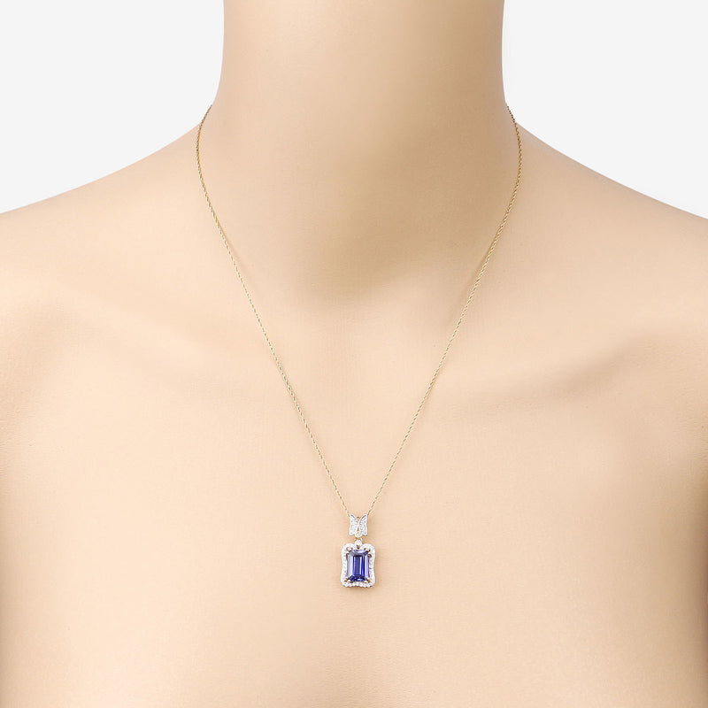 2.85 Carat Genuine Tanzanite and White Diamond 14K Yellow Gold Pendant