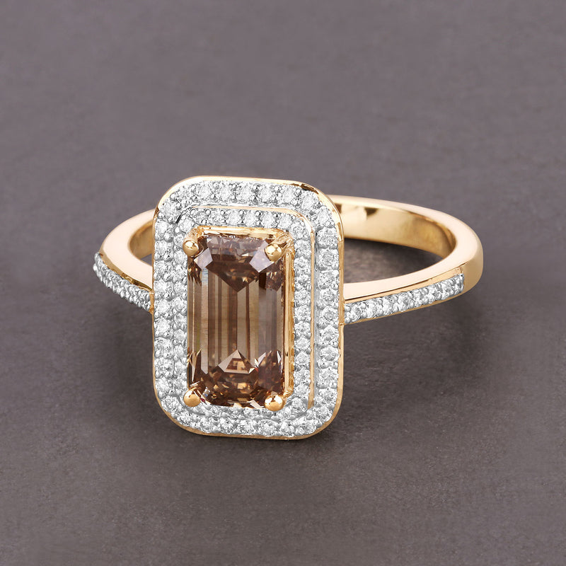 IGI Certified 2.00 Carat Genuine Brown Diamond Center and 0.34cttw White Diamond 18K Yellow Gold Ring (2.34cttw)