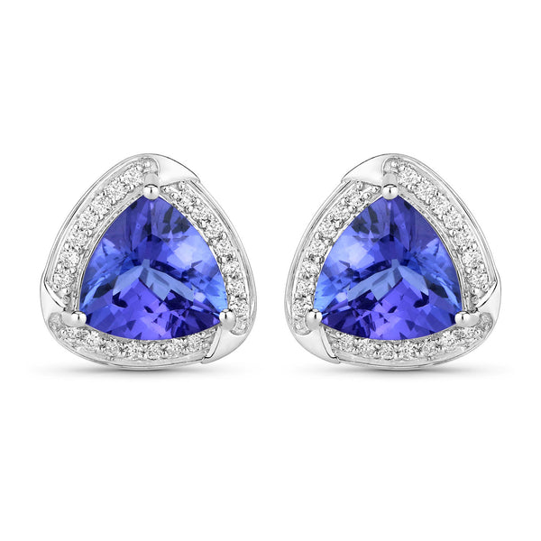 3.70 Carat Genuine Tanzanite and White Diamond 14K White Gold Earrings