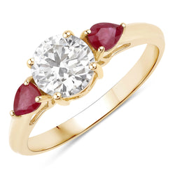 1.40 Carat Genuine Mozambique Ruby and Lab Grown Diamond 14K Yellow Gold Ring