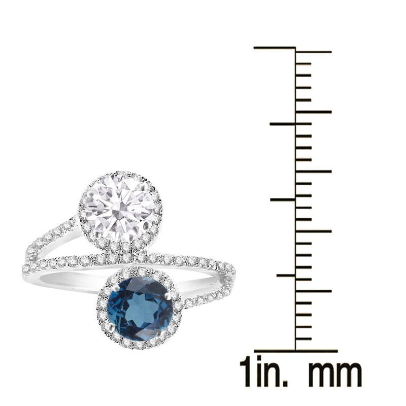 V3 Jewelry London Blue Topaz & Moissanite Double Round-Cut Halo Ring