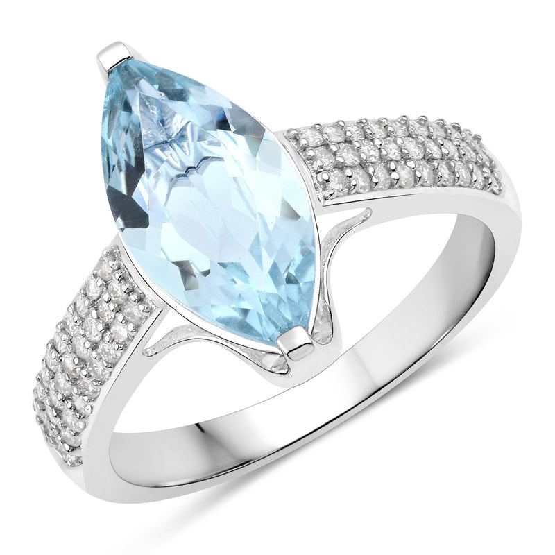 2.09 Carat Genuine Aquamarine and White Diamond 14K White Gold Ring