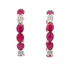 8.30ct Ruby Diamond Hoop Earrings 14KT White Gold