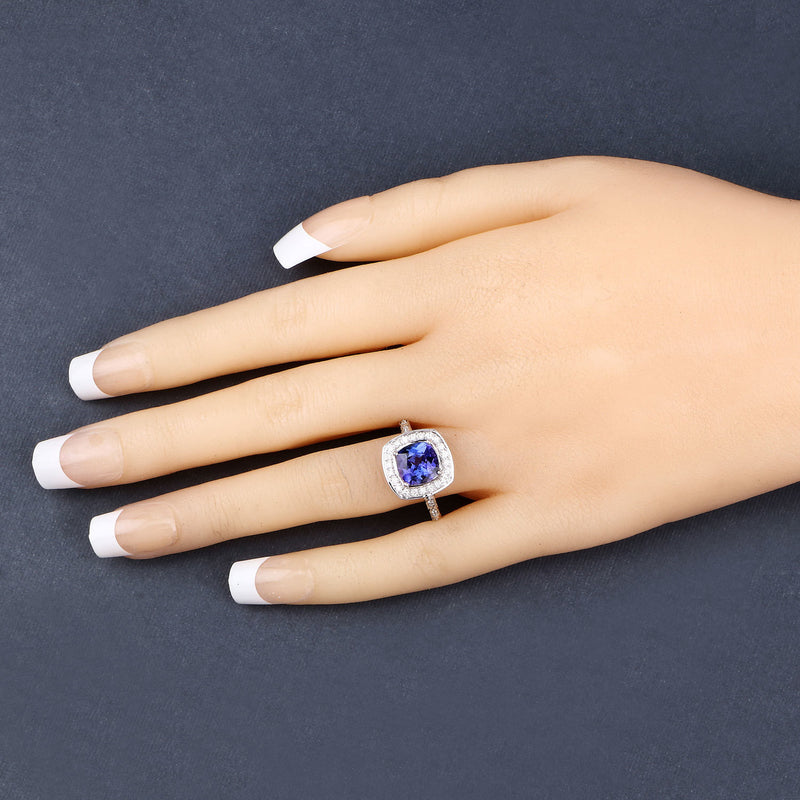 2.54 Carat Genuine Tanzanite and White Diamond 14K White Gold Ring