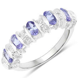 1.07 Carat Genuine Tanzanite and White Topaz .925 Sterling Silver Ring