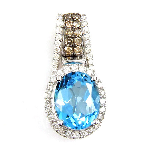 3.88ct Blue Topaz Diamond Pendant 14KT White Gold