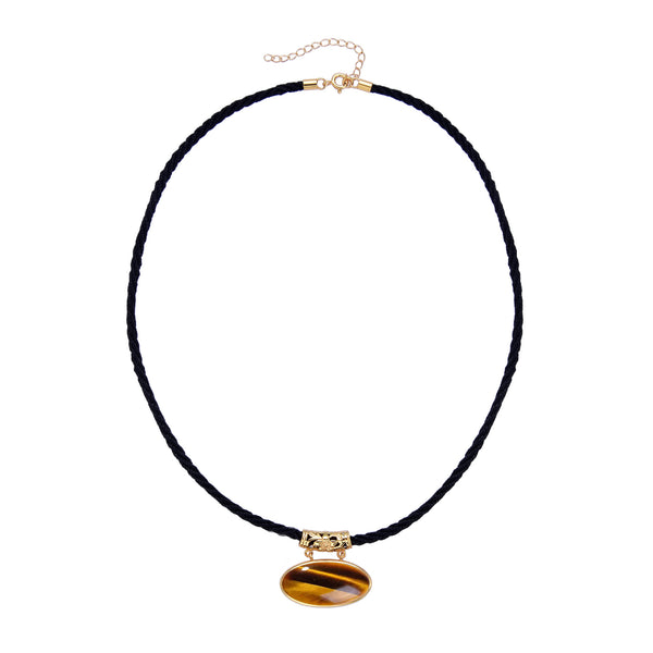 Tiger Eye Gold plated Sterling Silver Pendant with 18" Black Cord