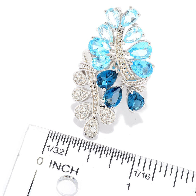 925 Sterling Silver London, Sky And Swiss Blue Topaz, White Natural Zircon Ring