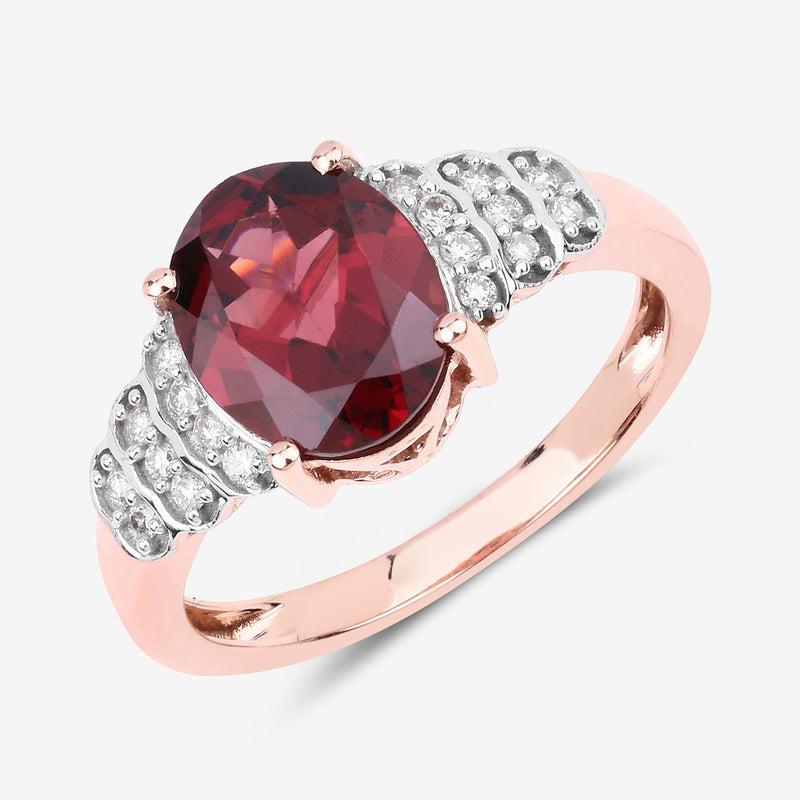 2.87 Carat Genuine Rhodolite and White Diamond 14K Rose Gold Ring