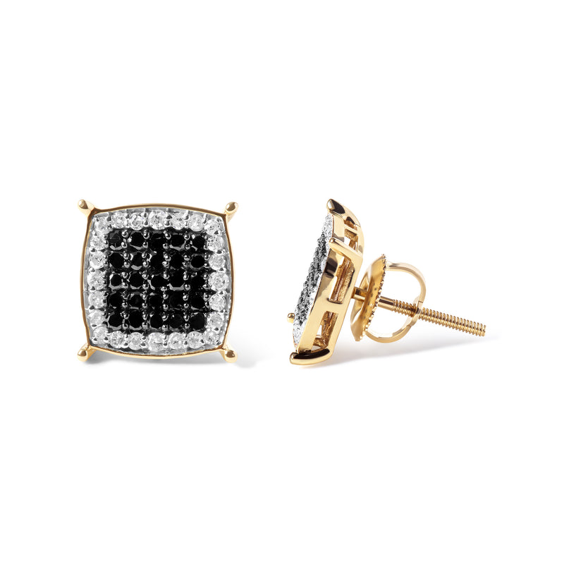 Men's 10K Yellow Gold 1/2 Cttw White and Black Treated Diamond Earring (Black / I-J Color, I2-I3 Clarity)