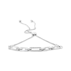 .925 Sterling Silver 1/10 Cttw Diamond Paperclip Link Adjustable Bolo Bracelet (I-J Color, I2-I3 Clarity)