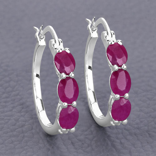 1.81 Carat Genuine Ruby and White Diamond .925 Sterling Silver Earrings