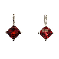 Natural 1.44ct Garnet Diamond Earrings 14KT White Gold