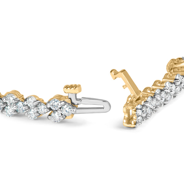 14k Yellow Gold 5.00 Cttw Diamond Three Stone Link Tennis Bracelet (I-J Color, SI2-I1 Clarity) - 7' Inches