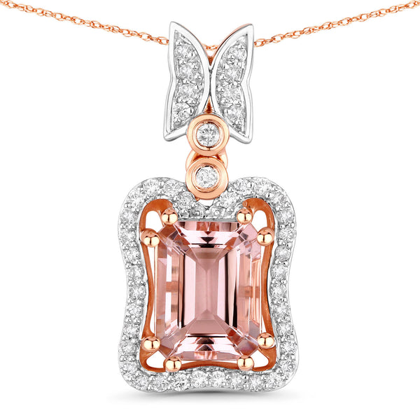 1.93 Carat Genuine Morganite and White Diamond 14K Rose Gold Pendant