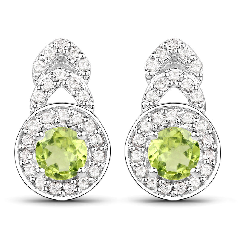 2.68 Carat Genuine Peridot and White Topaz .925 Sterling Silver Jewelry Set