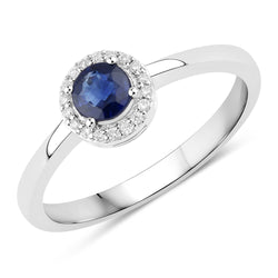 0.52 Carat Genuine Blue Sapphire and White Diamond 14K White Gold Ring