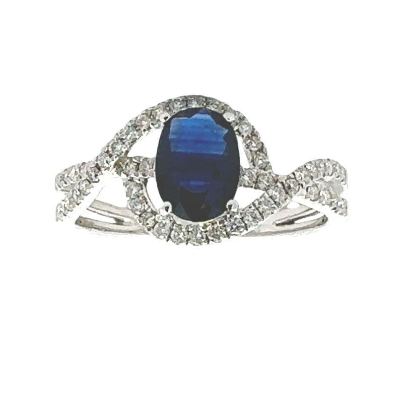 Natural 1.25ct Sapphire Diamond Ring 14KT White Gold