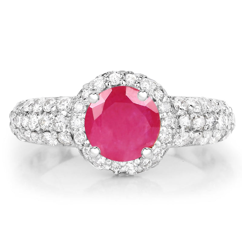 2.17 Carat Genuine Ruby and White Diamond 14K White Gold Ring (I Color, SI Clarity)