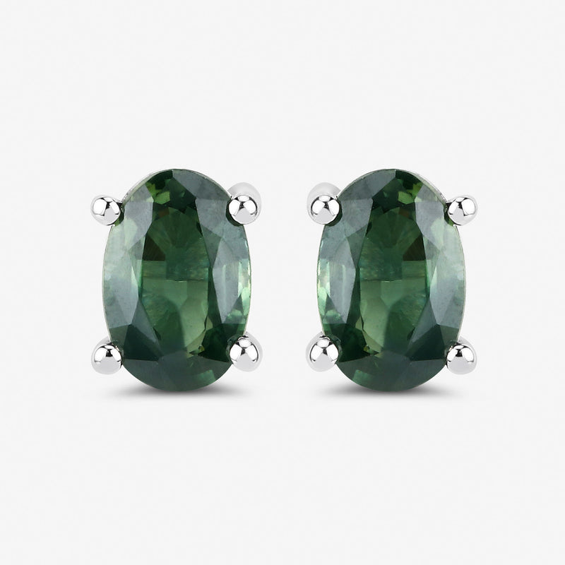 1.16 Carat Genuine Green Sapphire 14K White Gold Earrings