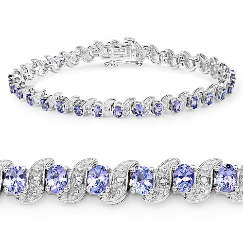 5.47 Carat Genuine Tanzanite & White Diamond .925 Sterling Silver Bracelet