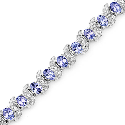5.47 Carat Genuine Tanzanite & White Diamond .925 Sterling Silver Bracelet