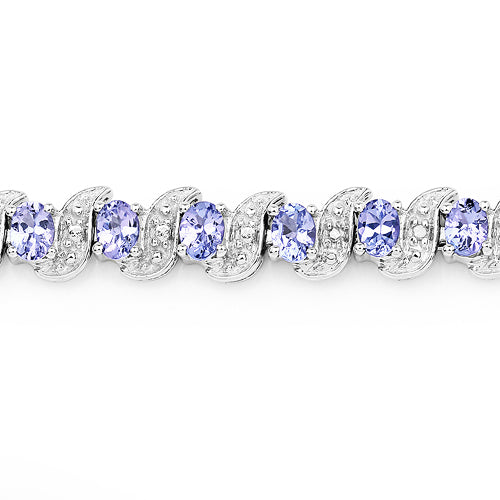 5.47 Carat Genuine Tanzanite & White Diamond .925 Sterling Silver Bracelet