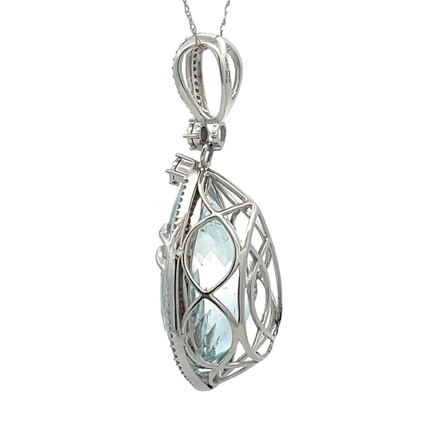 Blue Topaz Diamond Fashion Pendants 14KT White Gold