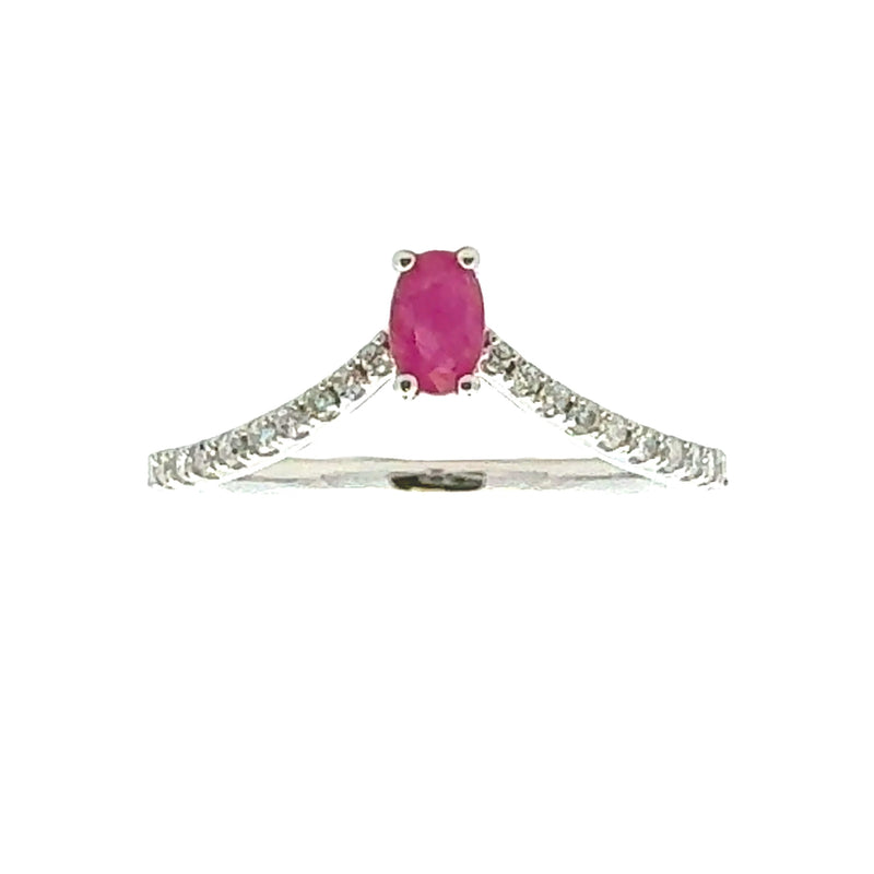 Genuine .48ct Ruby Diamond Ring 14KT White Gold