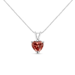 14K White Gold Martini-Set 1.00 Cttw Lab Grown Pink Heart Diamond Solitaire 18" Pendant Necklace (Pink Color, VS2-SI1 Clarity)