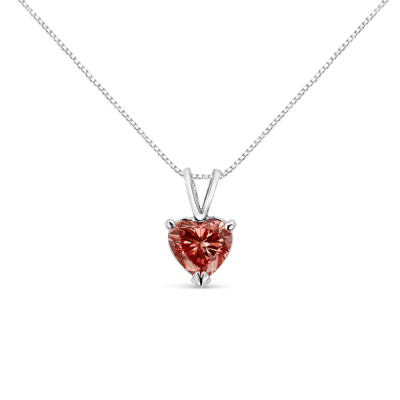 14K White Gold Martini-Set 1.00 Cttw Lab Grown Pink Heart Diamond Solitaire 18" Pendant Necklace (Pink Color, VS2-SI1 Clarity)