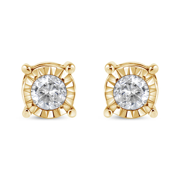 10K Yellow Gold over .925 Sterling Silver 1/5 Cttw Round Near Colorless Diamond Miracle-Set Stud Earrings (J-K Color, I2-I3 Clarity)