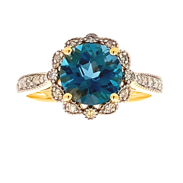 2.66ct London Blue Topaz Diamond Ring 14KT Yellow Gold