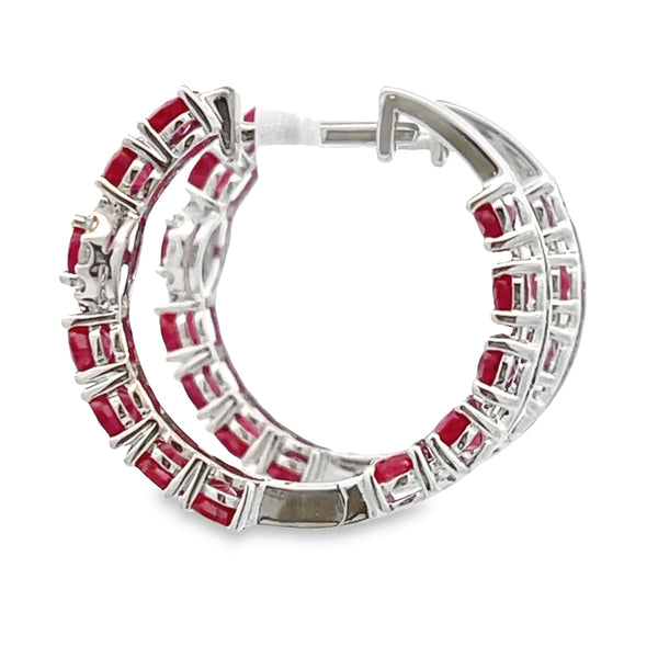 4.93ct Ruby Diamond Hoop Earrings 14KT White Gold