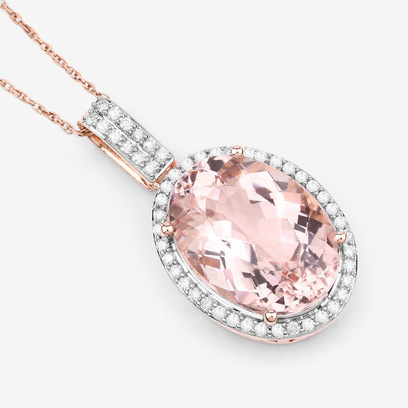 7.84 Carat Genuine Morganite and White Diamond 14K Rose Gold Pendant