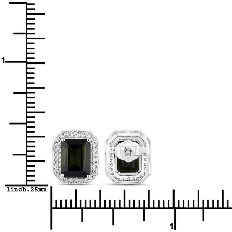 3.57 Carat Genuine Green Tourmaline and White Diamond 14K White Gold Earrings