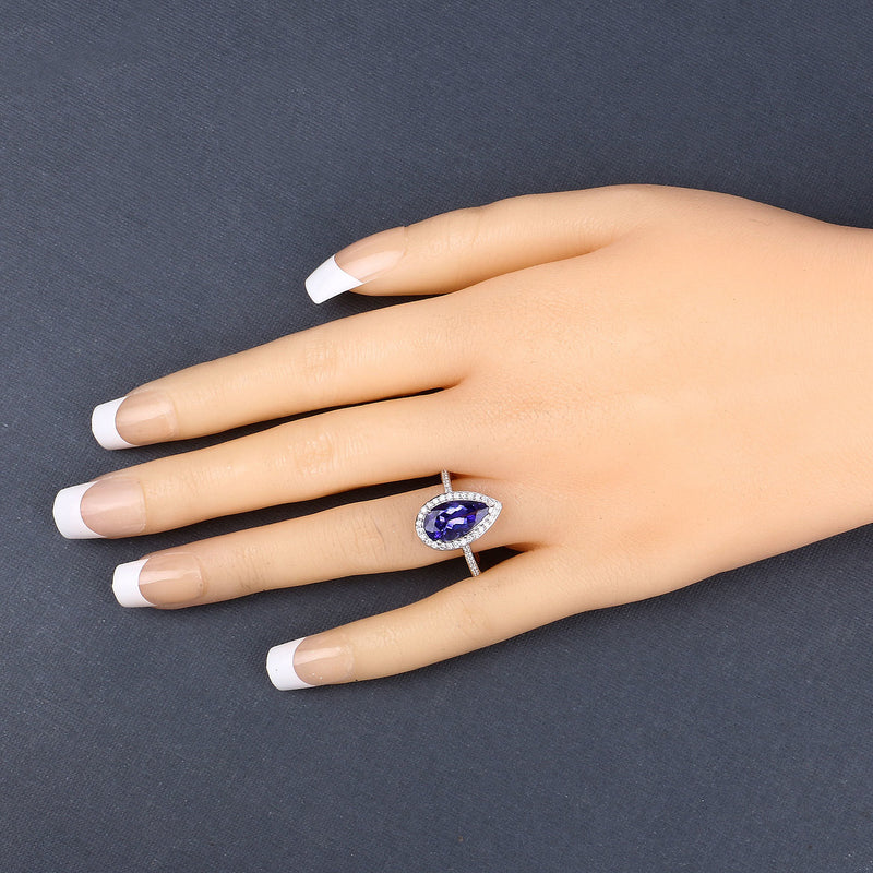 2.98 Carat Genuine Tanzanite and White Diamond 14K White Gold Ring