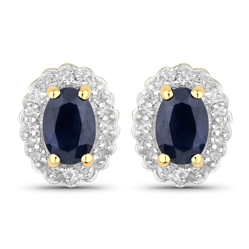 1.96 Carat Genuine Black Blue Sapphire and White Topaz .925 Sterling Silver Jewelry Set