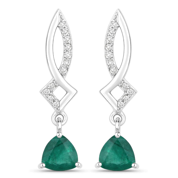 1.12 Carat Genuine Zambian Emerald and White Diamond 14K White Gold Earrings