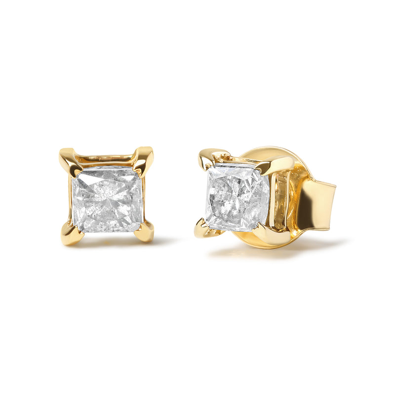 IGI Certified 14K Yellow Gold 5/8 Cttw Princess Diamond 4-Prong Classic Stud Earrings (K-L Color, SI2-I1 Clarity)