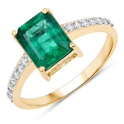 IGI Certified 2.21 Carat Genuine Zambian Emerald and White Diamond 14K Yellow Gold Ring