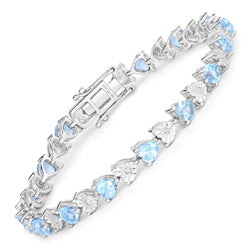 7.64 Carat Genuine Blue Topaz and White Diamond .925 Sterling Silver Bracelet